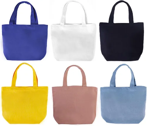 Vista 4 de Paquete de 6 bolsas pequeñas de lona, 9 x 8 x 4 pulgadas, bolsas de compras de algodón reutilizables a granel, mini bolsas de regalo