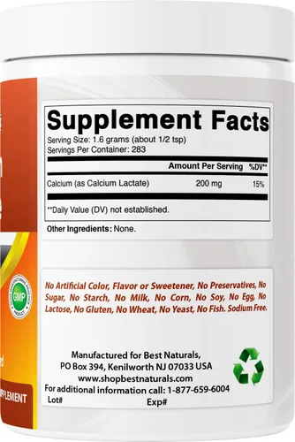 Vista 6 de Best Naturals Lactato de calcio puro en polvo 1 libra