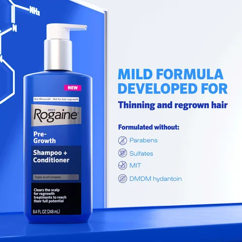 Vista 3 de Rogaine Champú y acondicionador 2 en 1 precrecimiento para hombres con complejo triple ácido, champú purificador del cuero cabelludo elimina