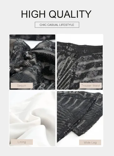 Vista 3 de BLENCOT Pantalones acampanados para mujer de cintura alta pierna ancha pantalones de palazzo con lentejuelas brillantes