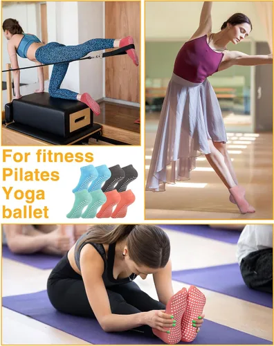 Vista 6 de Chuarry 60 pares de calcetines de agarre para yoga, pilates, antideslizantes, a granel, antideslizantes, para ballet, para mujeres, adultos