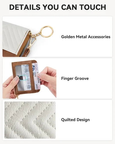 Vista 3 de BOSTANTEN Cartera de piel con bloqueo RFID para tarjetas de crédito, cartera pequeña para mujer, con cremallera, llavero y cartera con correa
