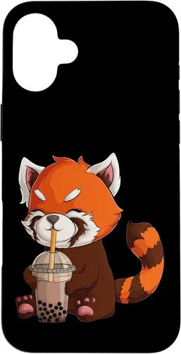 Vista 23 de Kawaii Red Panda Drinking Boba Bubble Tea Japanese Anime Case for iPhone 17