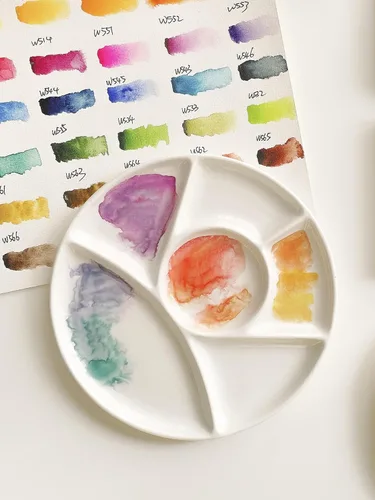 Vista 3 de Paleta de pintura para artistas de cerámica, bandeja, paleta, bandeja de mezcla de porcelana fácil de limpiar para pintura de gouache de acuarela, 6