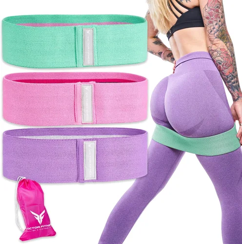 Vista 6 de Victor Fitness® Bandas de cadera y glúteos 3 niveles de resistencia Tela antideslizante para sentadillas, estocadas, glúteos y glúteos incluye
