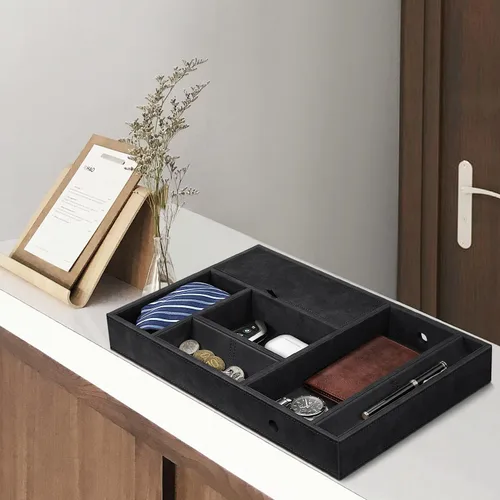Vista 3 de SITHON Organizador de escritorio con 8 compartimentos, bandeja Catchall EDC de piel sintética, mesita de noche, organizador de almacenamiento