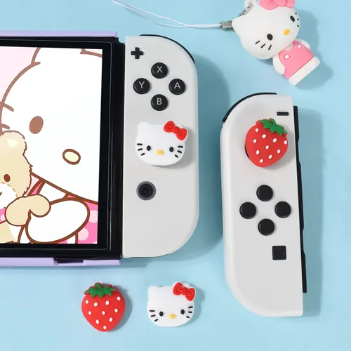 Vista 7 de DLseego Strawberry & Cat - 4 tapas de agarre para el pulgar para interruptor regular, interruptor LiteSwitch OLED Joy Con Joystick de silicona