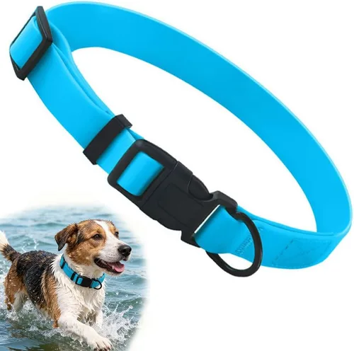 Vista 7 de Collar de silicona negra para perros, collares de goma de PVC de plástico impermeable, lavable con hebilla de liberación rápida, collares