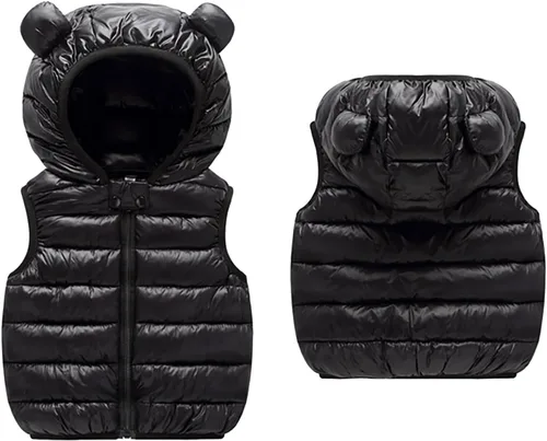 Vista 2 de Chaleco sin mangas de invierno para bebé, con cremallera sólida, con capucha y orejas de oso, chaqueta para niños y niñas