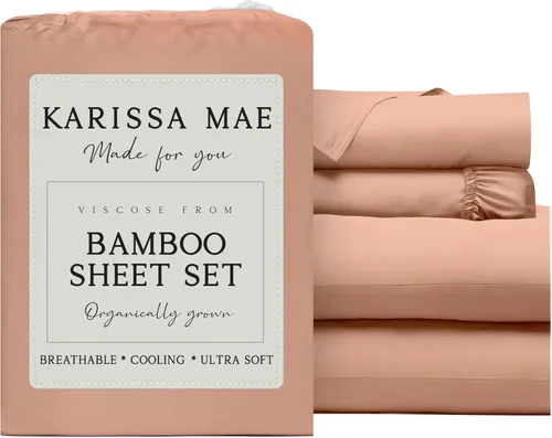 Vista 83 de KARISSA MAE Juego de sábanas de viscosa de bambú de lujo, 100% certificado FSC, refrescante, lujosamente suave, bolsillos profundos de 18 pulgadas