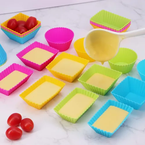 Vista 2 de Paquete de 24 moldes de silicona para magdalenas, moldes reutilizables para cupcakes para hornear, divisores Bento de 3 formas para lonchera Colorido