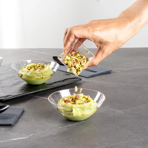 Vista 5 de Restaurantware Moderna - Cuencos de plástico de 6 onzas, 20 cuencos de ensalada desechables duraderos – Cuencos de plástico transparente resistentes