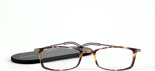 Vista 3 de ThinOptics Frontpage - Gafas de lectura para computadora con bloqueo de luz azul y funda de aluminio Milano, Rectángulo/tortuga