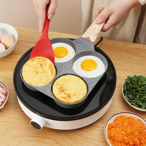 Vista 9 de Sartén para huevos, 4 tazas antiadherentes, sartén para panqueques de aleación de aluminio para desayuno, sartén para huevos con mango suave