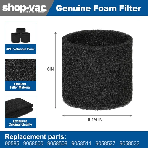 Vista 5 de Shop-Vac Filtro de disco de papel 90107 y filtro de funda de espuma 90585, para la mayoría de aspiradoras Shop-Vac en húmedo/seco de 5 galones
