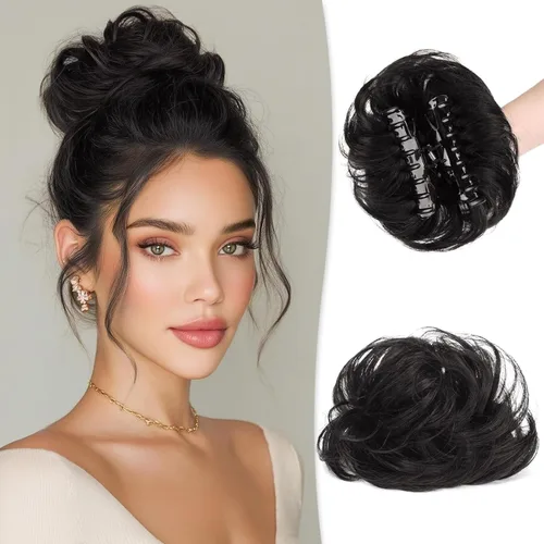 Vista 26 de RUWISS Extensiones de cabello humano real, ondulado y rizado, moño despeinado, cola de caballo para mujer (12H24# castaño rojo/rubio mediano)