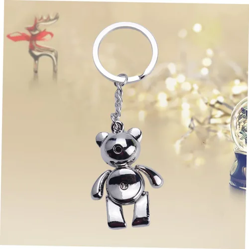 Vista 2 de CHILDWEET Llavero de metal con diseño de oso de plata, llavero de automóvil, decoración creativa para niñas y mujeres, plateado