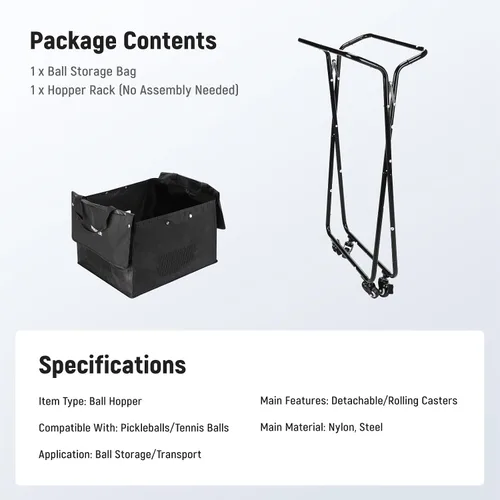Vista 8 de NEEWER Tennis Ball Hopper, Pickleball Retriever Collector Basket Cart Holder Tennis Court Equipment Accessory for Training Teaching
