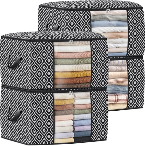 Vista 12 de StorageTastic Direct 100L, paquete de 2 contenedores de almacenamiento, contenedores grandes de almacenamiento de ropa, bolsas plegables de Negro