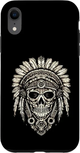 Vista 24 de iPhone 16 Skull, sombrero jefe nativo, capó de guerra, indios, caso del tocado