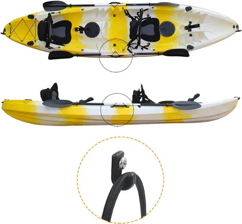Vista 4 de Juego de 4 manijas de montaje lateral de canoa para kayaks con accesorios de soporte de paleta de cuerda elástica + 4 ganchos en J con kit