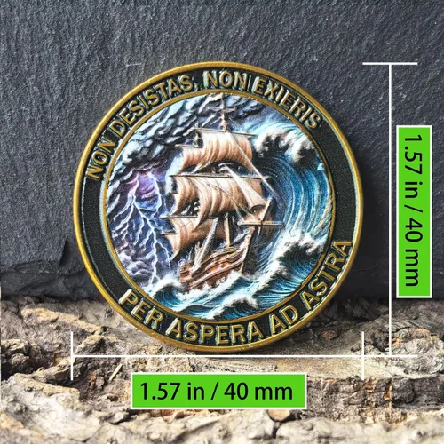 Vista 5 de Sailing Ship & Anchor - Moneda inspiradora de desafío – Símbolo de perseverancia y coraje – Medallón de premios motivacionales