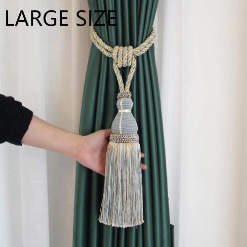 Vista 3 de BEL AVENIR Paquete de 2 alzapaños de cortina con borlas, grandes hechos a mano, cuerda para el hogar, oficina, hotel, elegante decorativo (beige)