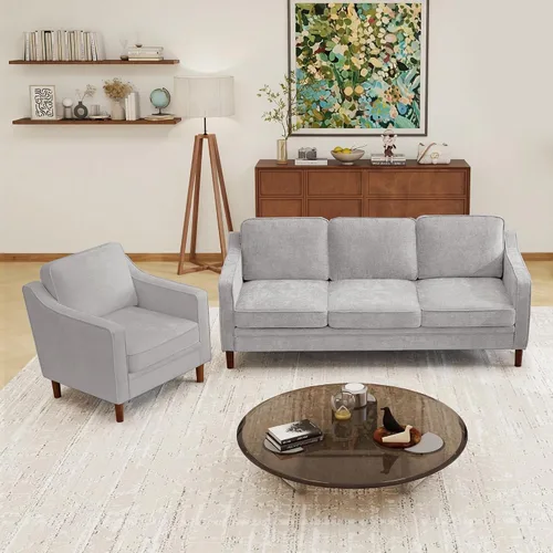Vista 57 de Kingfun Sofá en Forma de L de 88", Sofá Seccional de Chenilla, Sofás Modernos de Mediados de Siglo con Marco de Madera Maciza para Sala de Estar