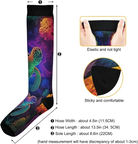 Vista 3 de xigua Misteriosos calcetines de compresión de tortuga pintada para mujeres y hombres, medias altas de circulación hasta la rodilla para correr