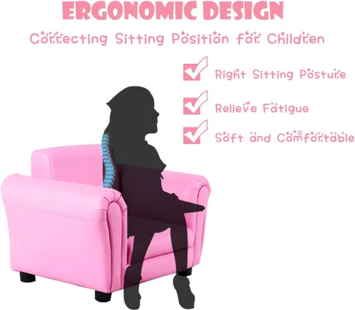 Vista 5 de Costzon Sofá para niños con reposapiés, sofá para niños con ASTM y CPSIA con superficie de piel sintética, mini reposabrazos, sofá suave para niños