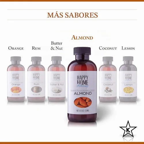 Vista 5 de Happy Home Emulsión aromatizante natural de sabor a almendra para hornear, certificado Kosher, 4 onzas.