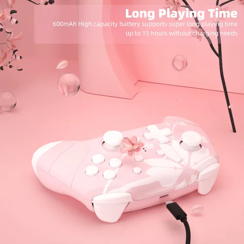 Vista 6 de Mytrix Updated Wireless Pro Controllers for Nintendo Switch, Windows PC iOS Android SteamSteam Deck, Sakura Pink Bluetooth Controller with
