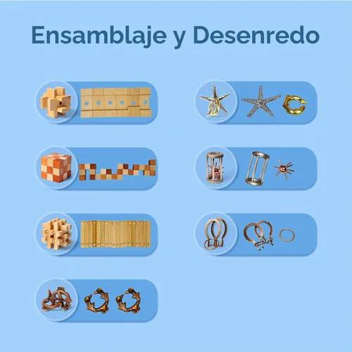 Vista 2 de CUDNY 7 Piezas Rompecabezas Mentales Interbloqueados Juegos de Rompecabezas para Adultos y Niños Rompecabezas de Madera y Metal Caja de Rompecabezas