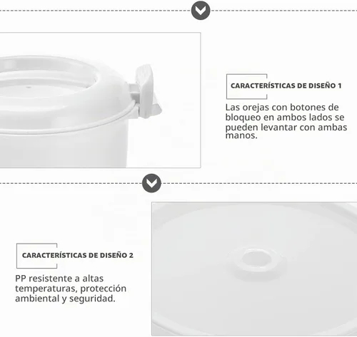 Vista 4 de OSALADI Arrocera para microondas, pequeño recipiente portátil de grado alimenticio de 1-2 L para arroz, verduras, sopas, fideos, cocina
