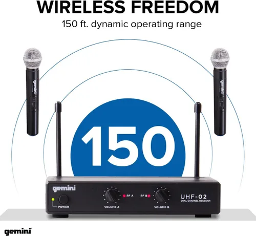 Vista 4 de Gemini UHF - Paquete de micrófonos inalámbricos profesionales de mano y de solapa, receptor de doble canal, largo alcance para presentaciones
