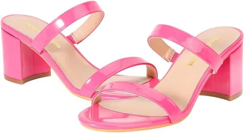 Vista 7 de Heels Charm Sandalias de tacón bajo grueso para mujer de 2.75 pulgadas, puntera abierta, dos correas, sandalias de tacón alto, sandalias de vestir