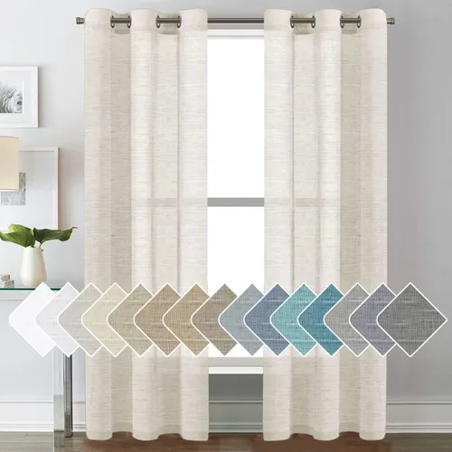 Vista 150 de H.VERSAILTEX Cortinas de lino de mezcla natural para sala de estar/cortinas de lino semitransparentes reductoras de luz de 54 pulgadas de largo