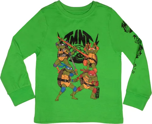 Vista 4 de Nickelodeon Teenage Mutant Ninja Turtles - Camiseta de manga larga para niños, paquete de 2 unidades, paquete de 2 unidades de TMNT para niños