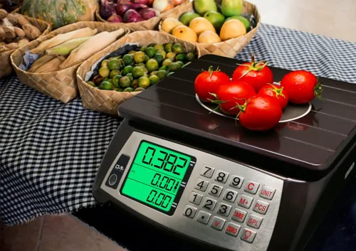 Vista 4 de Báscula de Cálculo de Precios, Báscula Comercial para Alimentos, Función de Contaje, 66 lb/30 kg, 1 g, Recargable, Diseño Impermeable, Teclas