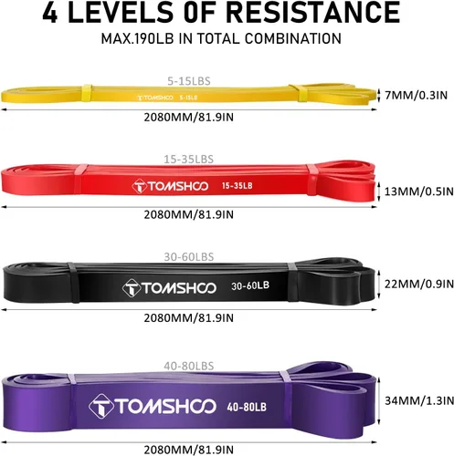 Vista 2 de TOMSHOO Juego de bandas de resistencia, 4/5 piezas de bandas de entrenamiento de ejercicio de fitness con bolsa de almacenamiento, anclaje