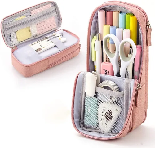 Vista 9 de iSuperb Estuche para lápices de pie, 2 compartimentos, estuche magnético para teléfono celular, soporte para bolígrafo, bolsa de teléfono de gran