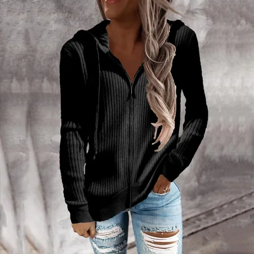 Vista 2 de Sudaderas con cremallera para mujer, de manga larga, casual, holgadas, con bolsillos, sudadera de gran tamaño para mujer
