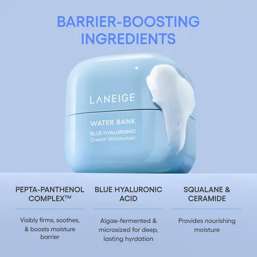 Vista 9 de LANEIGE Crema Hidratante Water Bank Azul con Ácido Hialurónico: Crema facial coreana hidratante con escualano y ceramida para el soporte
