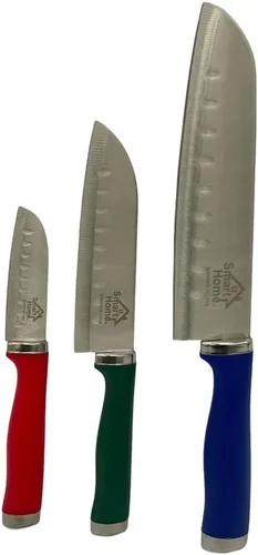 Vista 5 de Juego de cuchillos de cocina Santoku de 3 piezas con cuchillas de acero inoxidable al carbono