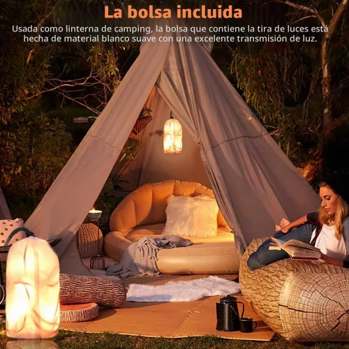 Vista 7 de Tira de luces para interiores y exteriores con cargador de panel solar, impermeable, recargable, 17 luces LED, desmontables de 30 pies de largo, 7