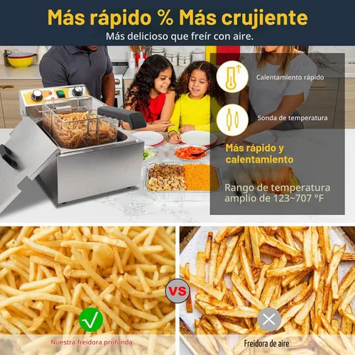 Vista 3 de Festa Essential Freidora eléctrica de 13.6 cuartos de galón con cesta y tapa de freír de 6 L (6.5 cuartos de galón), encimera comercial de acero