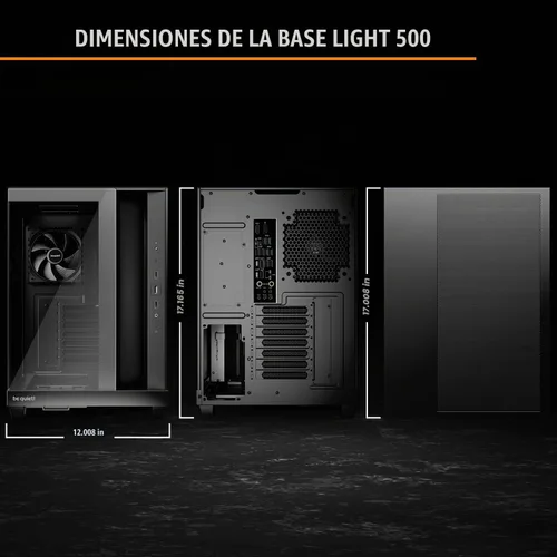 Vista 7 de be quiet! Base ligera 500 PC Caso, totalmente ventana frontal y panel