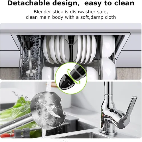 Vista 7 de Bonsenkitchen Hand Blender, Immersion Blender with 2 Mixing Speed, Electric Handheld Mixer Portable Stick Mixer with Stainless Steel Blades for