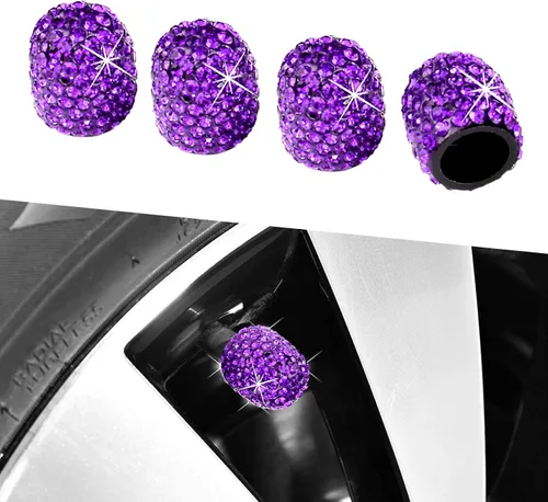 Vista 8 de Kewucn Bling Tapas de Vástago de Válvula de Neumático de Coche, Paquete de 4 Cubiertas Hechas a Mano de Cristal Centelleante con Diamantes de Negro