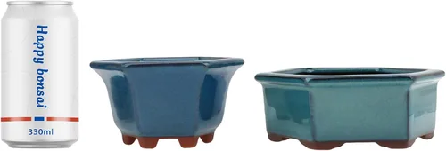 Vista 7 de Maceta Bonsái 2 macetas pequeñas esmaltadas para suculentas de 4.9 y 6.1 pulgadas + 6 pantallas de drenaje de malla suave